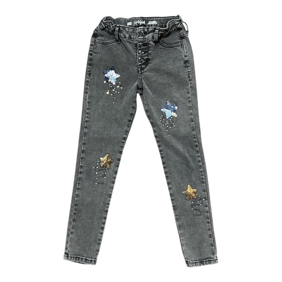 4Th July sequin Cat and Jack Girls Jeans Super Skinny Sz 10 Waist  Adjustable - Picture 2 of 10